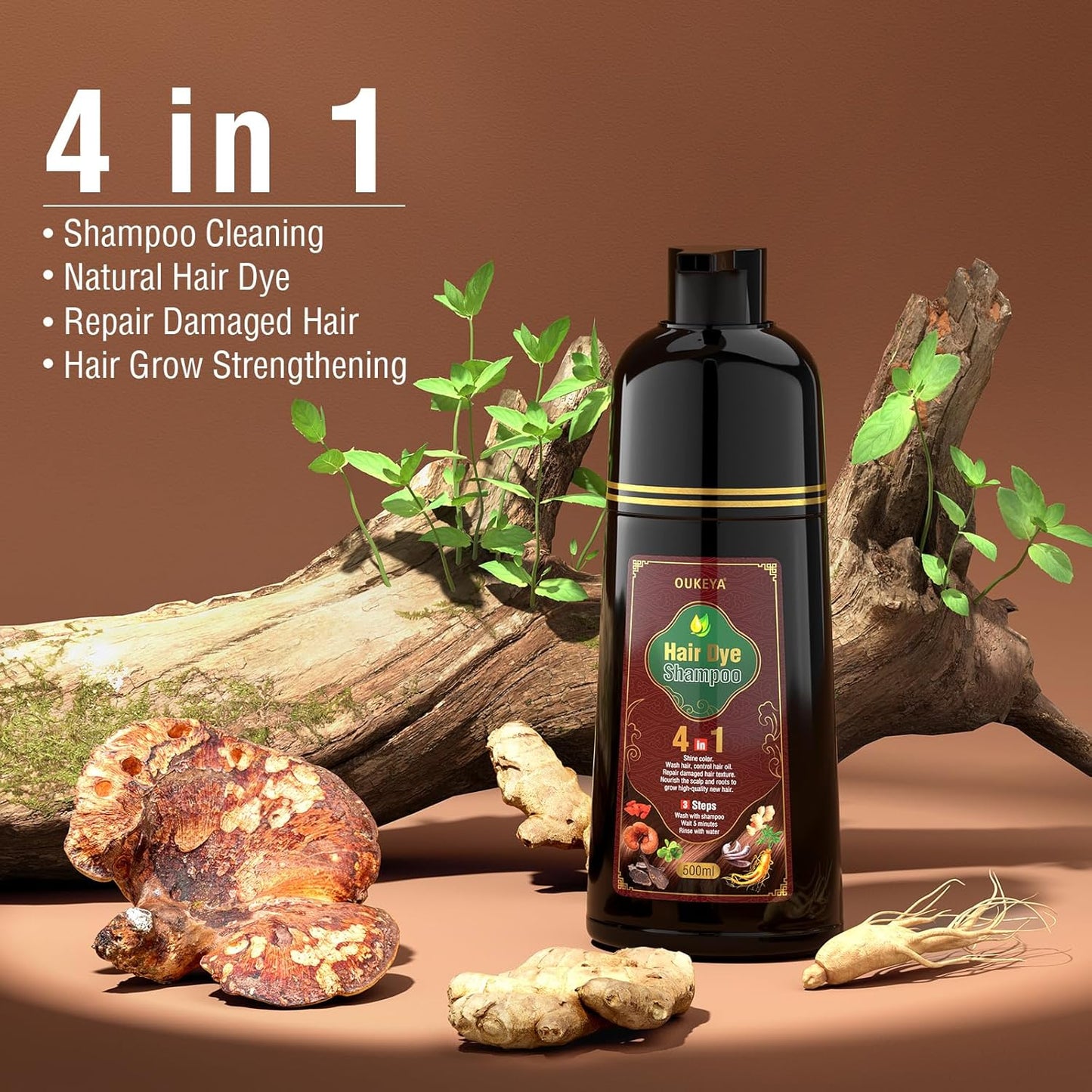 Dark Brown Hair Dye Shampoo 4 In 1, Hair Color Shampoo for Gray Hair Coverage for Women &amp; Men, Instant Natural Herbal Ingredients Color Professional Salon-Level Treatments