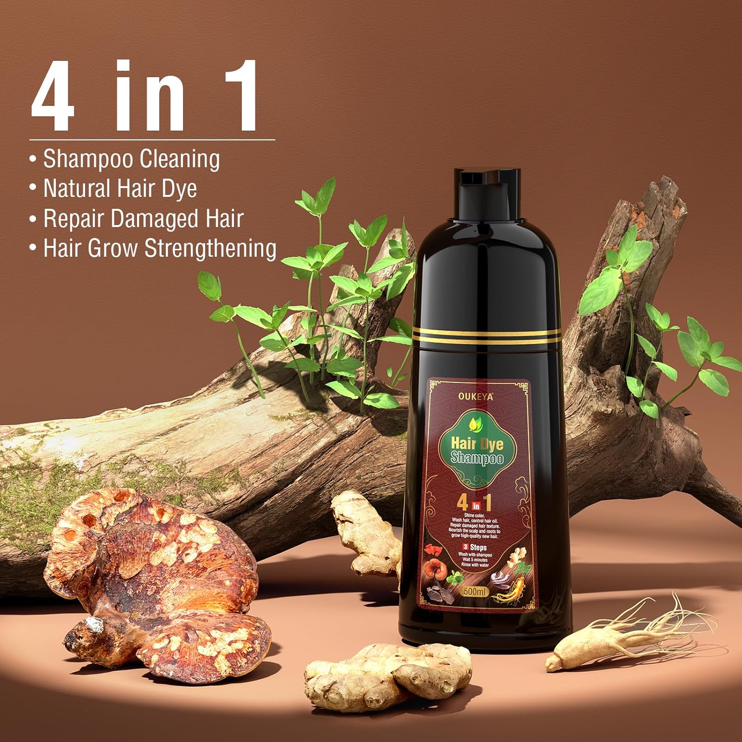 Dark Brown Hair Dye Shampoo 4 In 1, Hair Color Shampoo for Gray Hair Coverage for Women &amp; Men, Instant Natural Herbal Ingredients Color Professional Salon-Level Treatments
