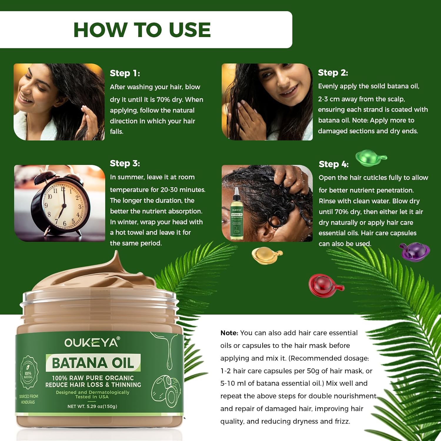 Raw Batana Oil for Hair Growth, 100% Natural Pure Dr. Sebi Batana Oil from Honduras, Organic Batana Oil Hair Growth Oil for Prevent Hair Loss, Enhances Hair Thickness, for Men &amp; Women 5.3 oz